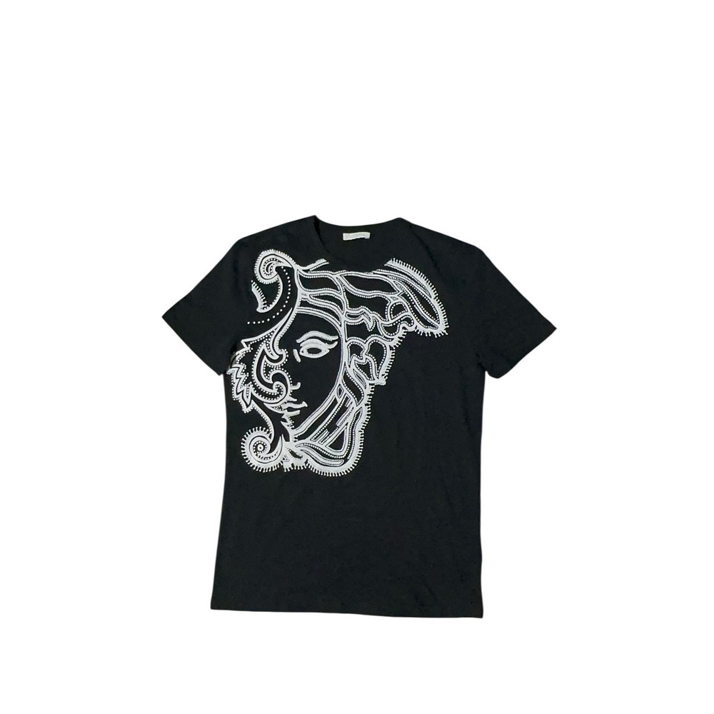 Gianni Versace Medusa Head Black T-Shirt Crystal Logo Luxury Authentic Sz‎ M